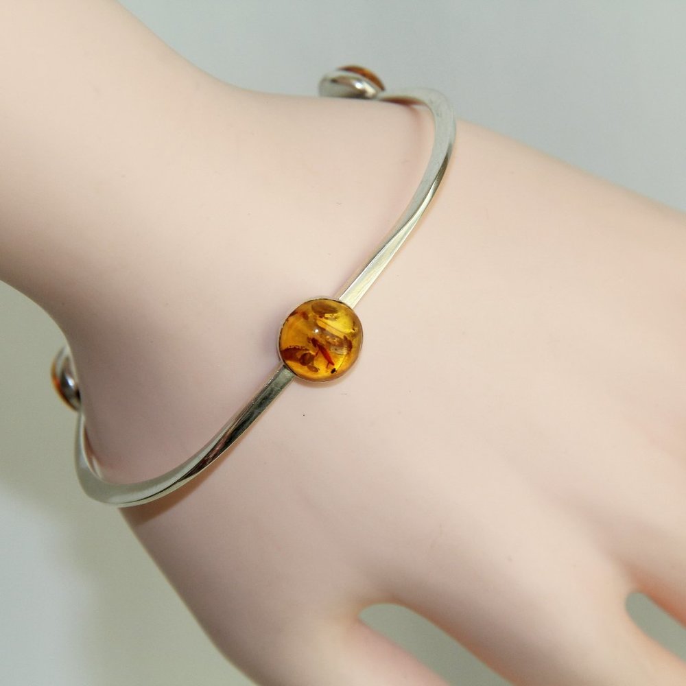 Sterling Silver Rounded Triangular Amber Cabochon - image 1